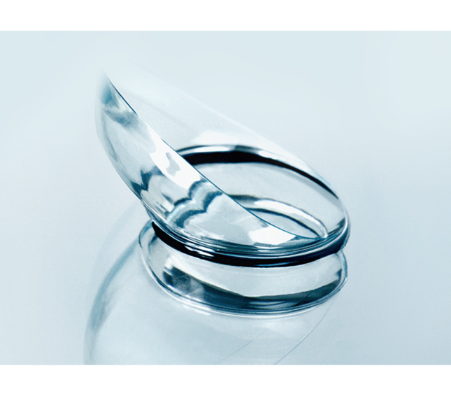 Close up image of a single daily contact lens
