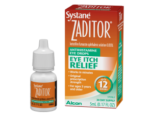 Systane Zaditor Eye Itch Antihistamine Eye Drops bottle and box