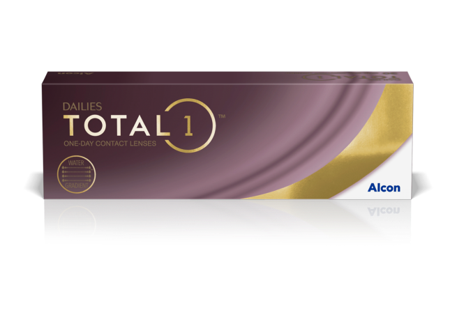 Dailies Total1 daily disposable contact lens product box by Alcon