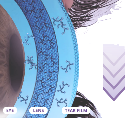 Closeup graphic of eye lens tear film