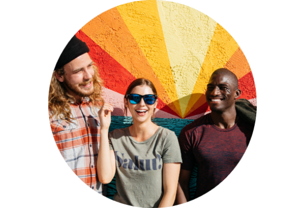 Group of friends laughing outside