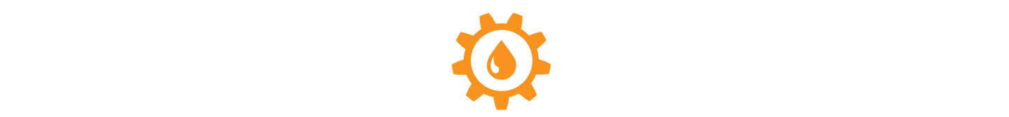 Orange icon of a gear with a water droplet centred inside the gear.