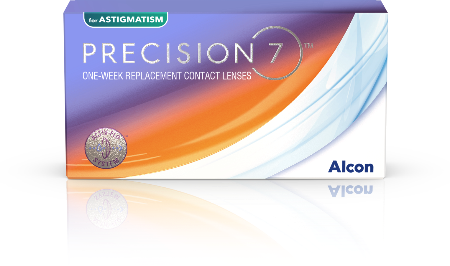 product box for Precision7 for Astigmatism one-week replacement contact lenses