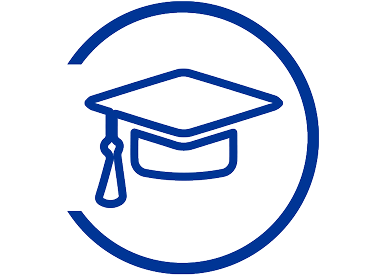 outline of a graduation cap inside a partially open circle