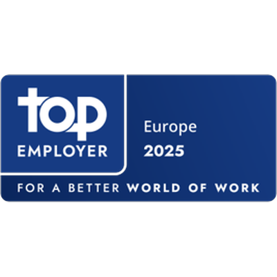 etikett med blå bakgrund - Europe 2025 - For a Better World of Work
