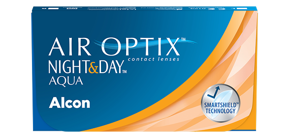 product box for Air Optix Night and Day Aqua monthly contact lenses by Alcon
