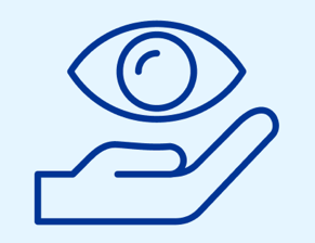 Icon showing an open hand supporting an eye symbol