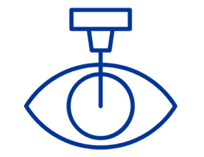 Eye icon with a laser or treatment device shown above the pupil