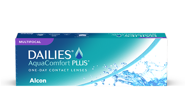 product box for Dailies AquaComfort Plus Multifocal daily contact lenses by Alcon