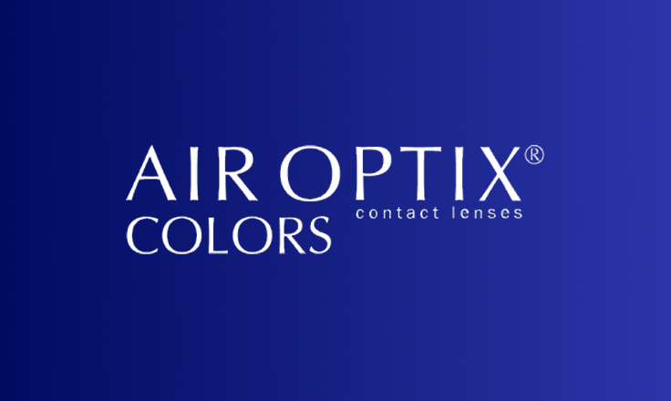 Official logo for Alcon AIR OPTIX COLORS, color contact lenses set on blue background