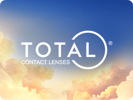 Official logo for Dailies Total1 daily contact lenses set over a blue sky above the clouds