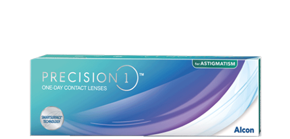 product box for Precision1 for Astigmatism daily contact lenses by Alcon
