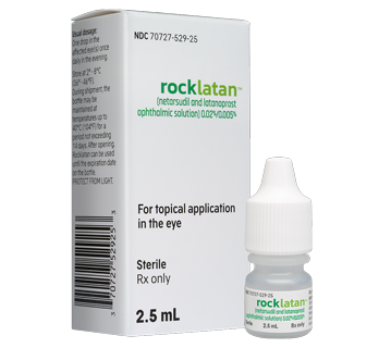 Rocklatan 2.5 mL prescription eye drops in white packaging.