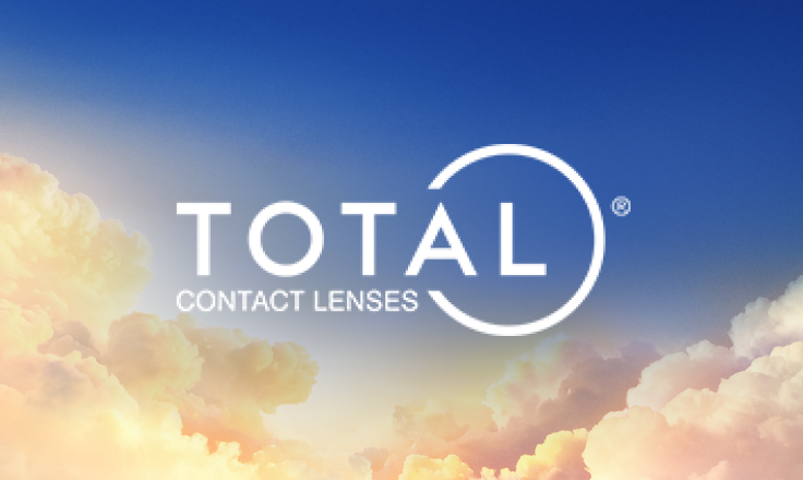 Official logo for Total1 daily contact lenses set over a blue sky above the clouds