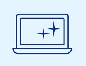 Icon of a laptop with sparkle symbols on the screen